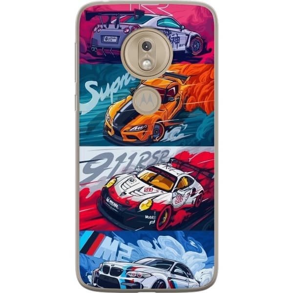 Motorola Moto G7 Play Gennemsigtig cover Hurtige Biler - Tegnet Mønster med Action