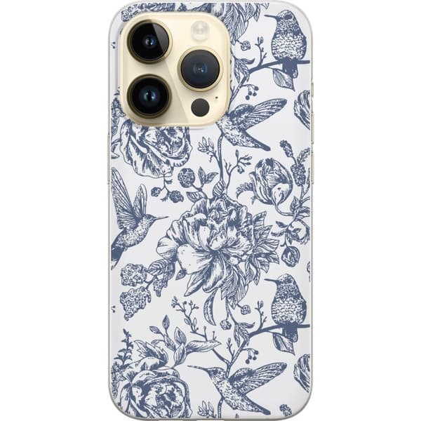 Apple iPhone 15 Pro Gennemsigtig cover Blomster & Fugle - Romantisk Vintage-stil Mønster