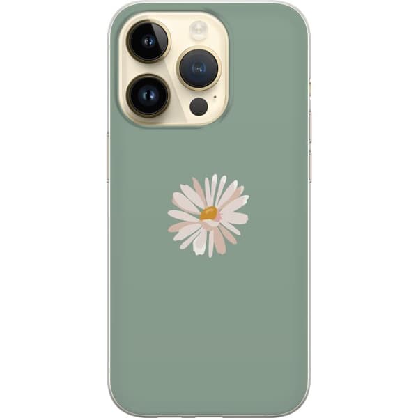 Apple iPhone 15 Pro Gjennomsiktig deksel Grønn Minimalblomst - stilren blomst på grønn bakgrunn