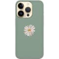 Miniatyrbilde 1 av 3: Apple iPhone 15 Pro Gjennomsiktig deksel Grønn Minimalblomst - stilren blomst på grønn bakgrunn