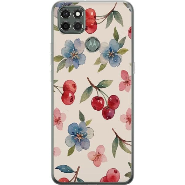 Motorola Moto G9 Power Genomskinligt Skal Bär & Blommor – mönster med blå blommor och skogsbär