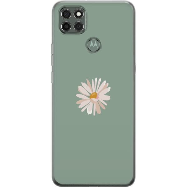 Motorola Moto G9 Power Genomskinligt Skal Grön Minimalblomma – stilren blomma på grön bakgrund