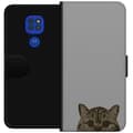 Miniatyrbild 1 av 3: Motorola Moto G9 Play Plånboksfodral Grå Kattblick – stilren kattdesign med grå bakgrund