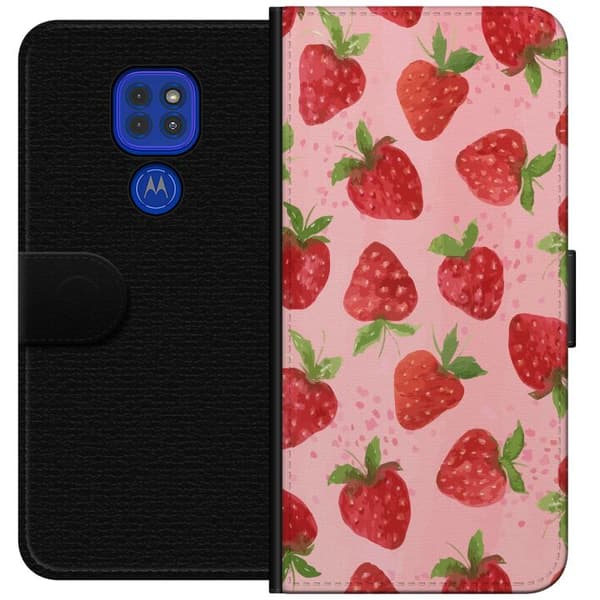 Motorola Moto G9 Play Lompakkokotelo Mansikkahaaveet - Retrot tyyli mansikkakuviointi