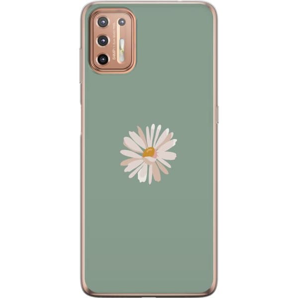 Motorola Moto G9 Plus Genomskinligt Skal Grön Minimalblomma – stilren blomma på grön bakgrund