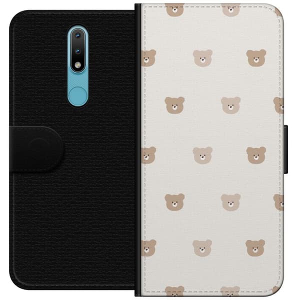 Nokia 2.4 Lompakkokotelo Teddy-tausta - söpöt teddykarhut pehmeällä taustalla