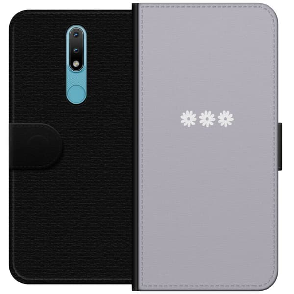 Nokia 2.4 Lompakkokotelo Lila Blomminimalismi - tyylikäs kukkakuva lila taustalla