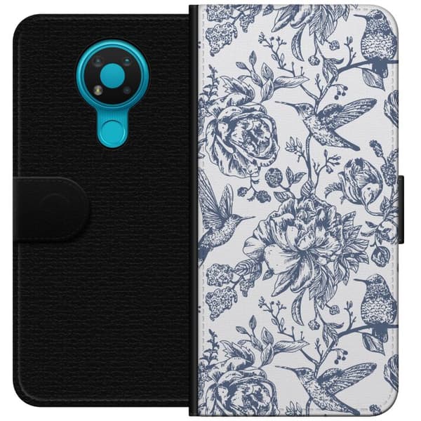 Nokia 3.4 Tegnebogsetui Blomster & Fugle - Romantisk Vintage-stil Mønster