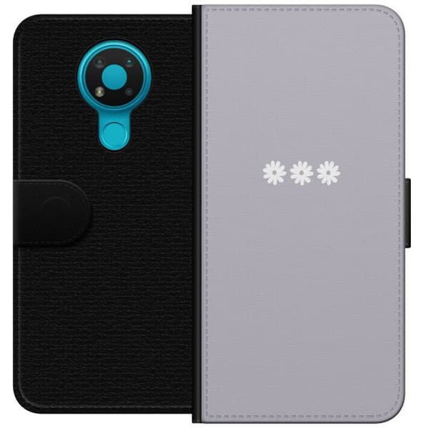 Nokia 3.4 Plånboksfodral Lila Blomminimalism – stilrent blommotiv på lila bakgrund