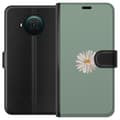 Miniatyrbild 1 av 3: Nokia X10 Plånboksfodral Grön Minimalblomma – stilren blomma på grön bakgrund