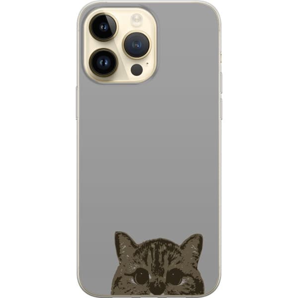Apple iPhone 14 Pro Max Gjennomsiktig deksel Grå Kattblikk - stilren katte design med grå bakgrunn