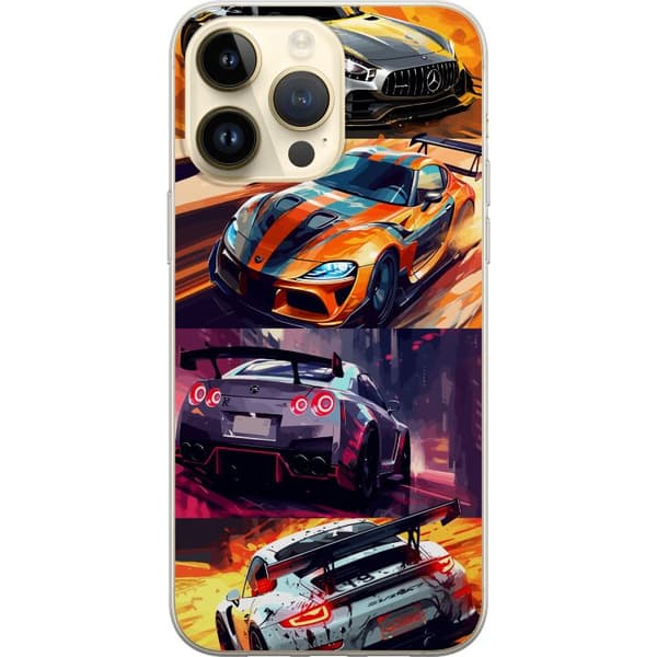Apple iPhone 14 Pro Max Gjennomsiktig deksel Rallyfeber - intensivt motiv med rallybiler