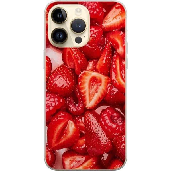 Apple iPhone 14 Pro Max Gjennomsiktig deksel Jordbærmønster - søtt motiv med sommerfølelse