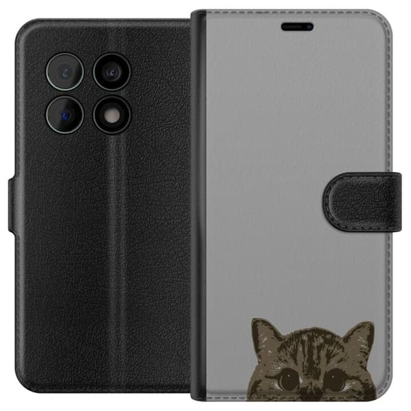 OnePlus 10 Pro Lommeboketui Grå Kattblikk - stilren katte design med grå bakgrunn