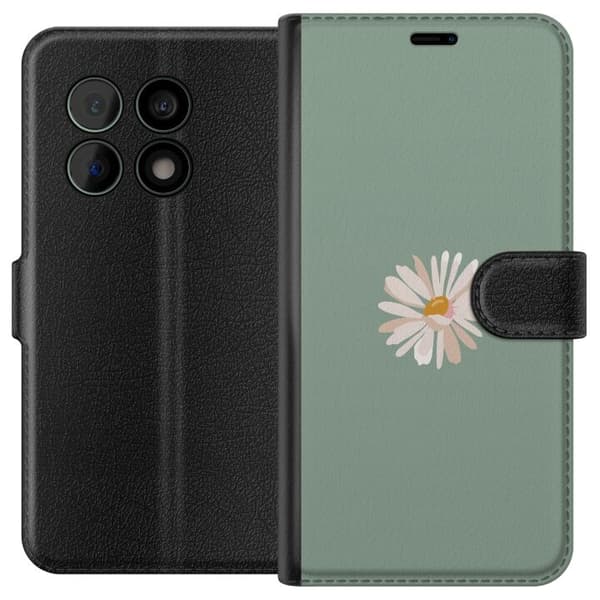OnePlus 10 Pro Lommeboketui Grønn Minimalblomst - stilren blomst på grønn bakgrunn