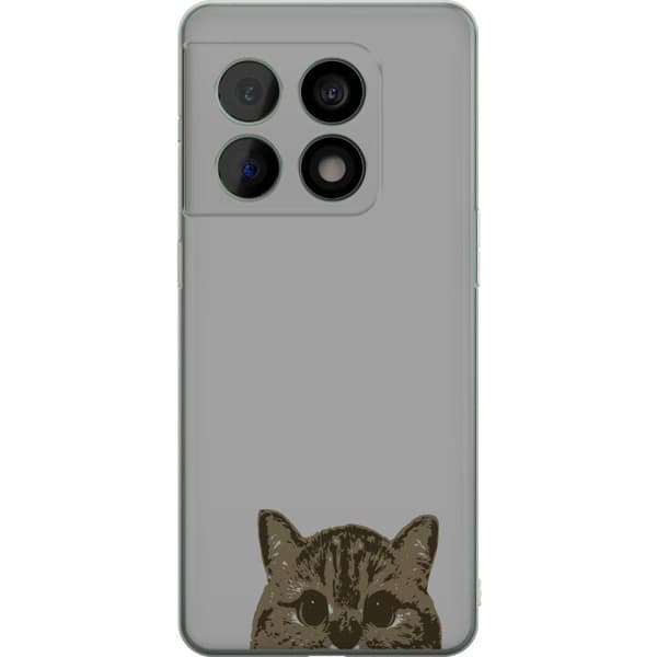 OnePlus 10 Pro Genomskinligt Skal Grå Kattblick – stilren kattdesign med grå bakgrund