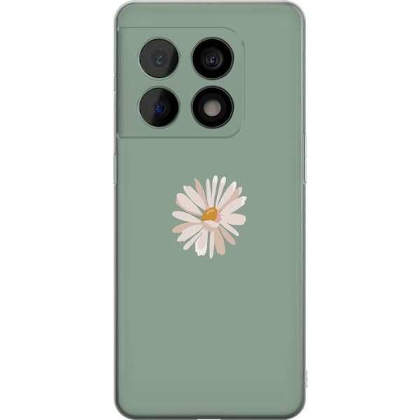 OnePlus 10 Pro Genomskinligt Skal Grön Minimalblomma – stilren blomma på grön bakgrund