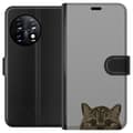 Pikkukuva 1 / 3: OnePlus 11 Lompakkokotelo Harmaa kissan katse - tyylikäs kissa suunnittelu harmaalla taustalla