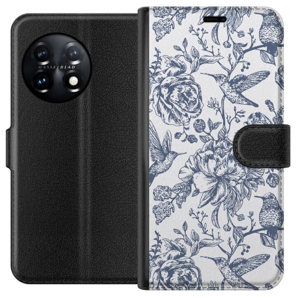 OnePlus 11 Plånboksfodral Blomster & Fåglar – romantiskt mönster i vintage-stil
