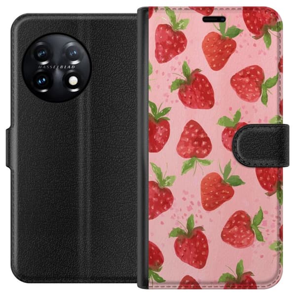 OnePlus 11 Tegnebogsetui Jordbærdrømme - Retro-stil jordbærmønster