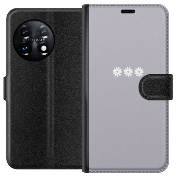 OnePlus 11R Tegnebogsetui Lilla Blomminimalisme - stilfuldt blomstermotiv på lilla baggrund