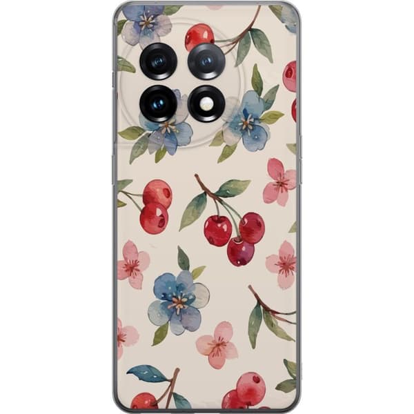 OnePlus 11R Läpinäkyvä kuori Marjat & Kukat - kuvio, jossa on sinisiä kukkia ja metsänmarjoja