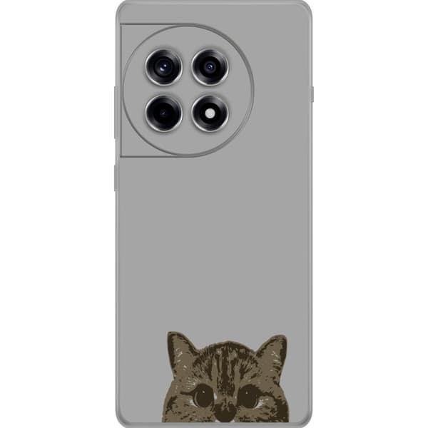 OnePlus 12R Gennemsigtig cover Grå Katteblik - stilfuld kat design med grå baggrund