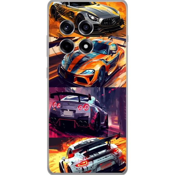 OnePlus 12R Gennemsigtig cover Rallyfeber - fartfyldt motiv med rallybiler