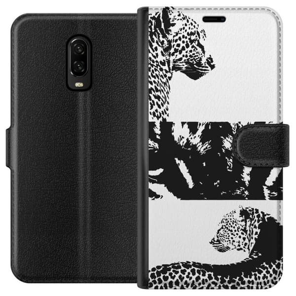 OnePlus 6T Plånboksfodral Leopard Faces – trendigt mönster med leopardansikten