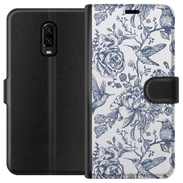 OnePlus 6T Plånboksfodral Blomster & Fåglar – romantiskt mönster i vintage-stil