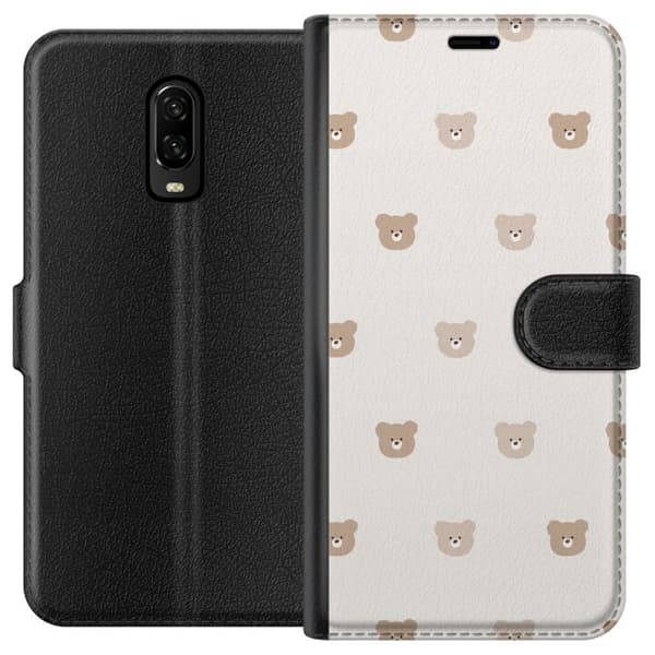 OnePlus 6T Plånboksfodral Teddy Background – gulliga nallar mot mjuk bakgrund