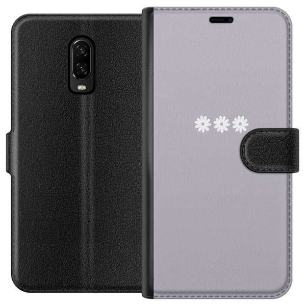 OnePlus 6T Tegnebogsetui Lilla Blomminimalisme - stilfuldt blomstermotiv på lilla baggrund