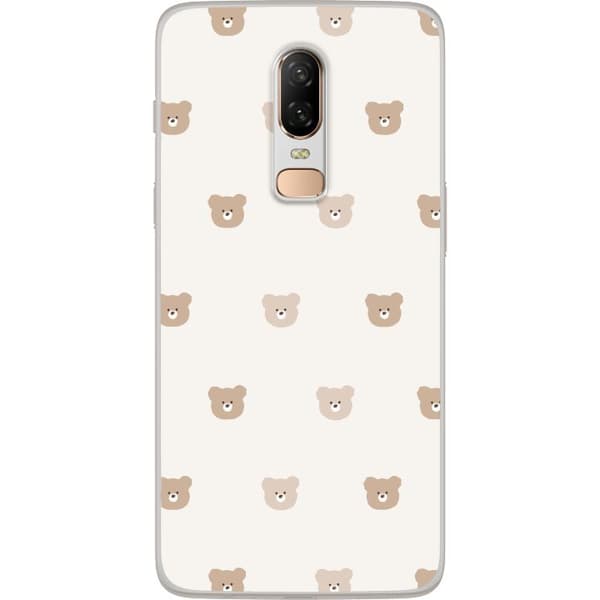 OnePlus 6 Genomskinligt Skal Teddy Background – gulliga nallar mot mjuk bakgrund