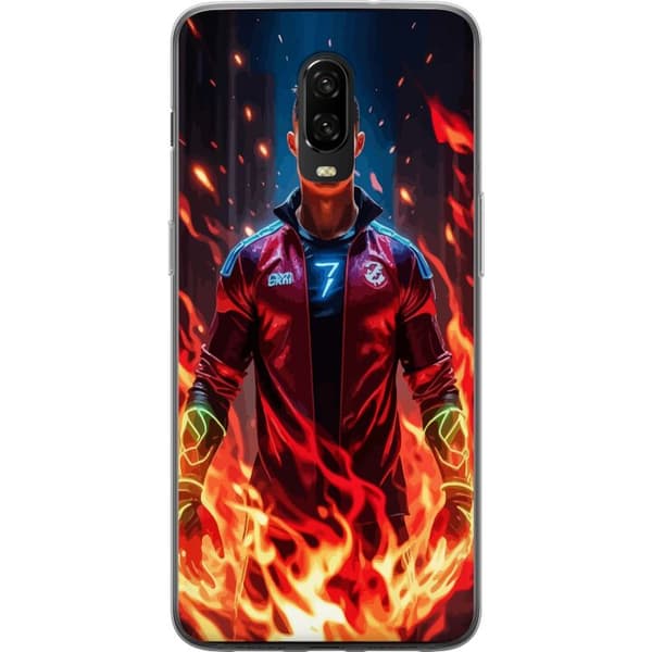 OnePlus 6T Läpinäkyvä kuori Ronaldo Inferno - jalkapallolegenda liekeissä