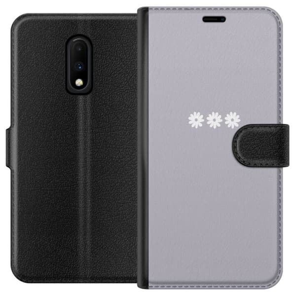OnePlus 7 Lommeboketui Lilla Blomminimalisme - stilig blomstermotiv på lilla bakgrunn