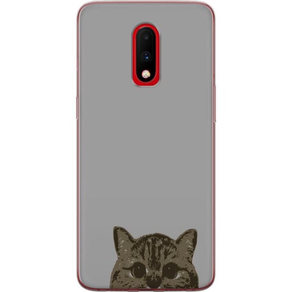 OnePlus 7 Genomskinligt Skal Grå Kattblick – stilren kattdesign med grå bakgrund