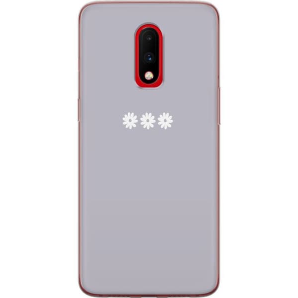 OnePlus 7 Genomskinligt Skal Lila Blomminimalism – stilrent blommotiv på lila bakgrund