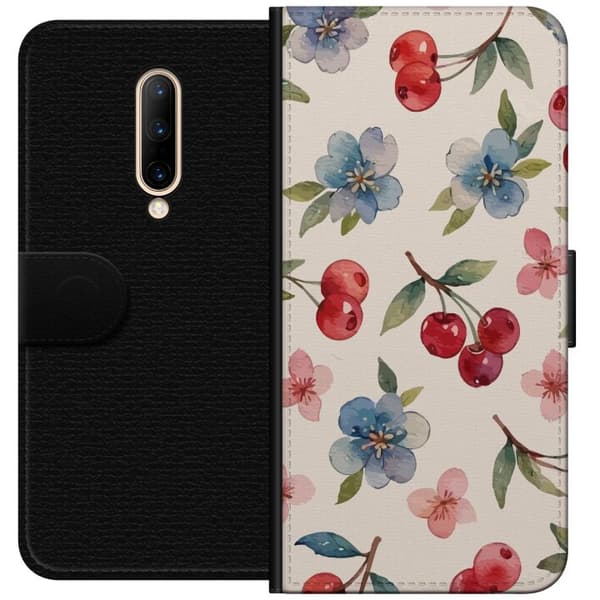 OnePlus 7 Pro Lommeboketui Bær & Blomster - mønster med blå blomster og skogsbær