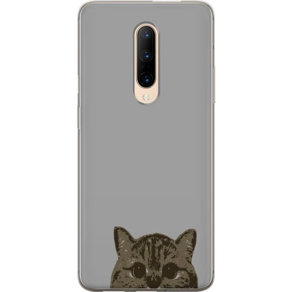 OnePlus 7 Pro Läpinäkyvä kuori Harmaa kissan katse - tyylikäs kissa suunnittelu harmaalla taustalla