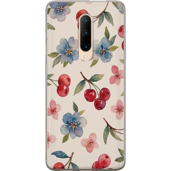 OnePlus 7 Pro Gjennomsiktig deksel Bær & Blomster - mønster med blå blomster og skogsbær