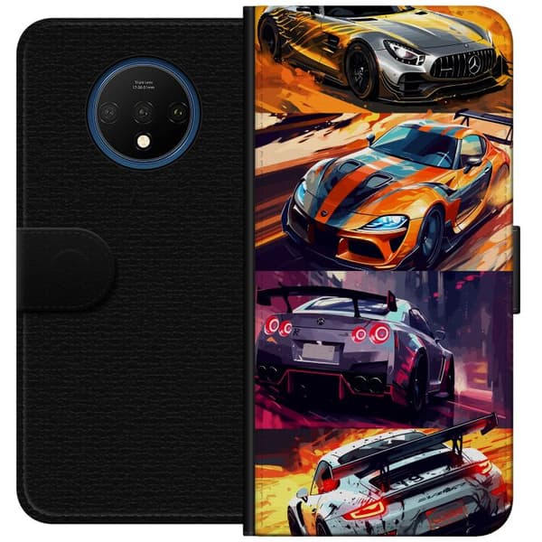 OnePlus 7T Tegnebogsetui Rallyfeber - fartfyldt motiv med rallybiler