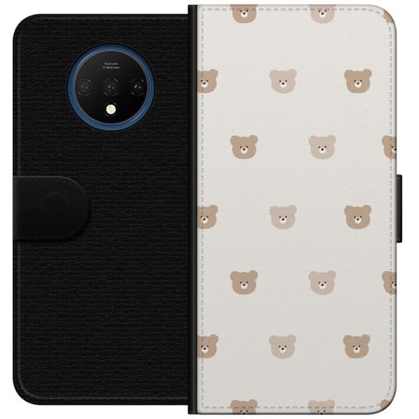 OnePlus 7T Tegnebogsetui Teddybaggrund - søde teddybjørne mod en blød baggrund