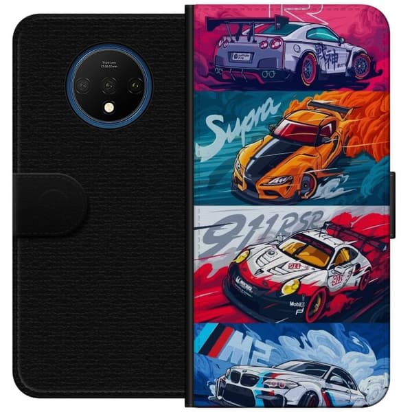 OnePlus 7T Lommeboketui Fartfylte Biler - Tegnet Mønster med Action