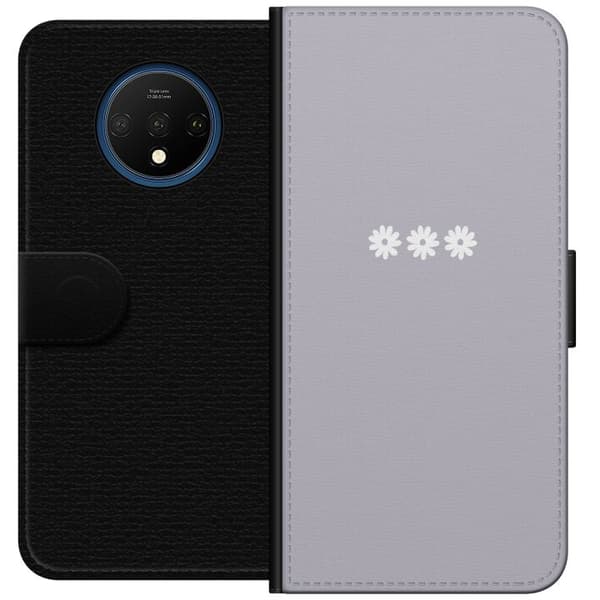 OnePlus 7T Lommeboketui Lilla Blomminimalisme - stilig blomstermotiv på lilla bakgrunn