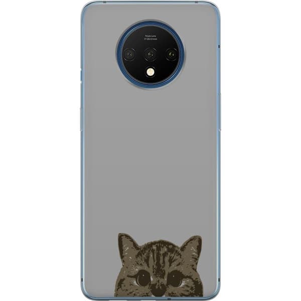 OnePlus 7T Gennemsigtig cover Grå Katteblik - stilfuld kat design med grå baggrund