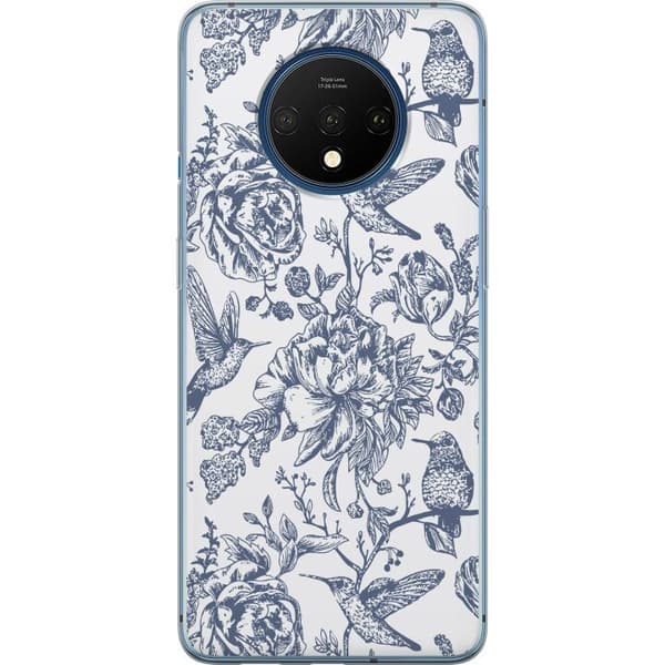 OnePlus 7T Gennemsigtig cover Blomster & Fugle - Romantisk Vintage-stil Mønster