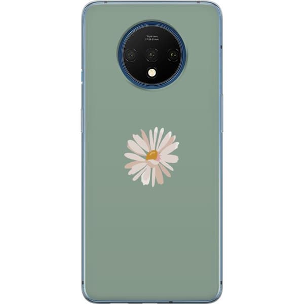 OnePlus 7T Gjennomsiktig deksel Grønn Minimalblomst - stilren blomst på grønn bakgrunn