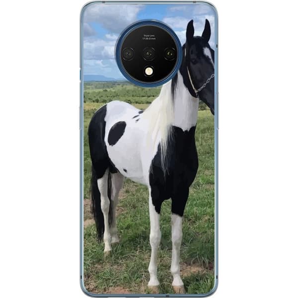 OnePlus 7T Gennemsigtig cover Hestemagi - stiliseret hest i en rolig farveskala