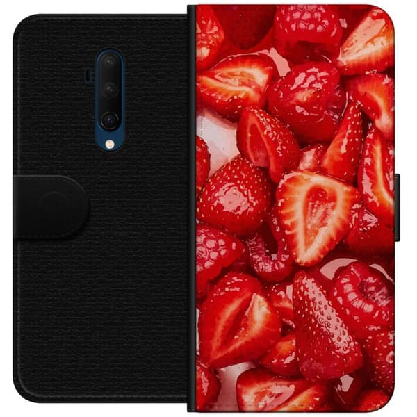 OnePlus 7T Pro Tegnebogsetui Jordbærmønster - sødt motiv med sommerstemning