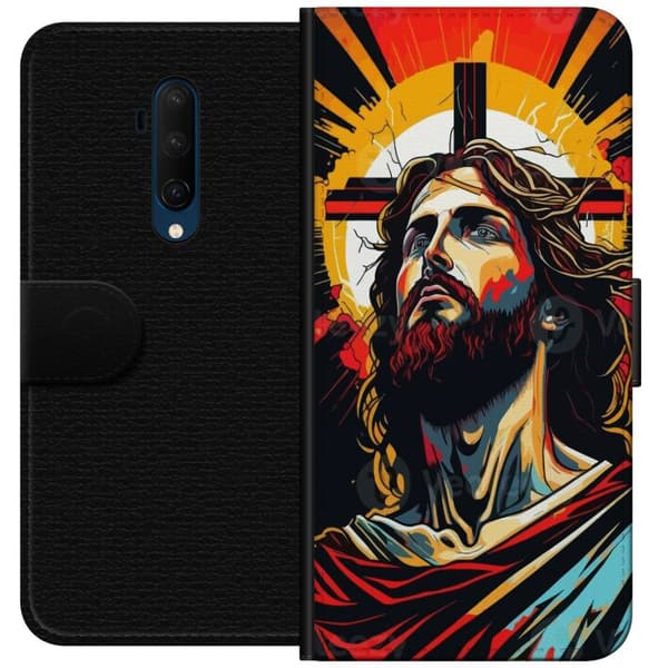 OnePlus 7T Pro Tegnebogsetui Jesus & Kort - religiøst motiv med dyb symbolik